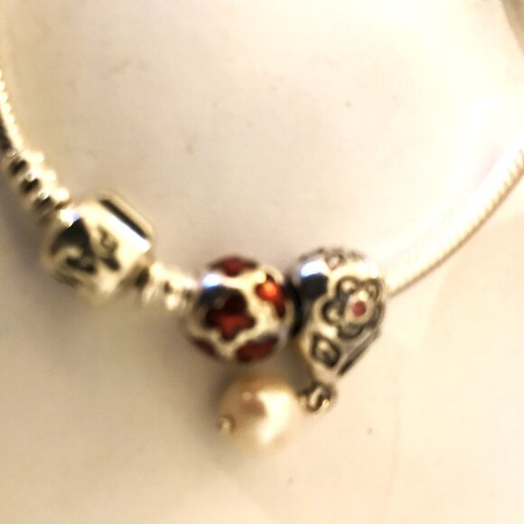 Authentic Pandora Snake Bracelet w/ 3 Charms - Picture 4 of 5